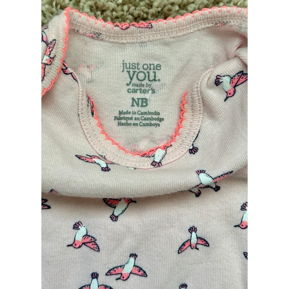 Carters Just One‎ You Baby Girls Short Sleeve Floral Hummingbird Bodysuit 3-Pack